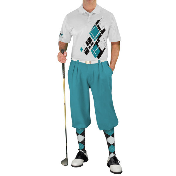 Golf Knickers: Mens Argyle Utopia Golf Shirt - 6C: Black/Teal/White