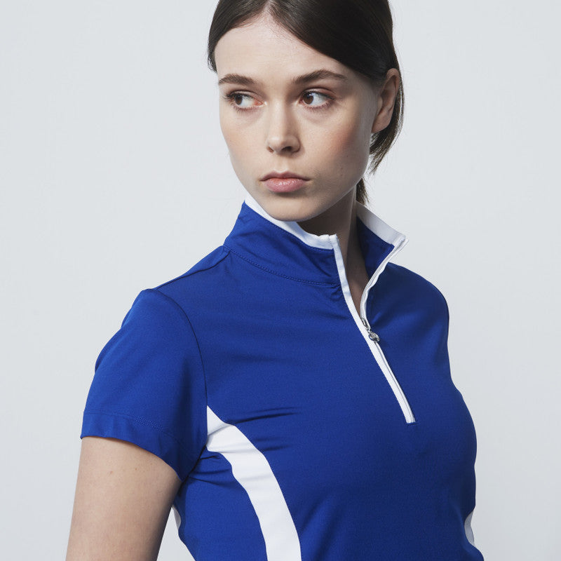 Daily Sports: Women's Vichy Cap Sleeve Polo - White Spectrum Blue