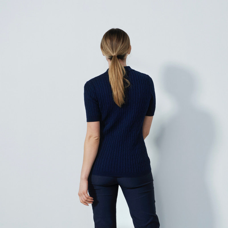 Daily Sports: Women's Madelene Cable Knit Short Sleeve Polo Shirt - Dark Navy