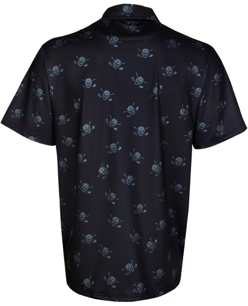 Tattoo Golf: Men's Dancing Skulls Cool-Stretch Golf Shirt - Black/Charcoal