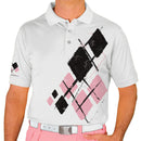 Golf Knickers: Mens Argyle Utopia Golf Shirt - XXXX: White/Pink/Black Clothing