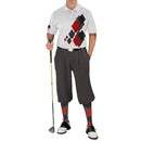Golf Knickers: Mens Argyle Utopia Golf Shirt - 6U: Charcoal/Black/Red Clothing