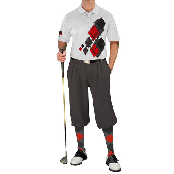 Golf Knickers: Mens Argyle Utopia Golf Shirt - 6U: Charcoal/Black/Red