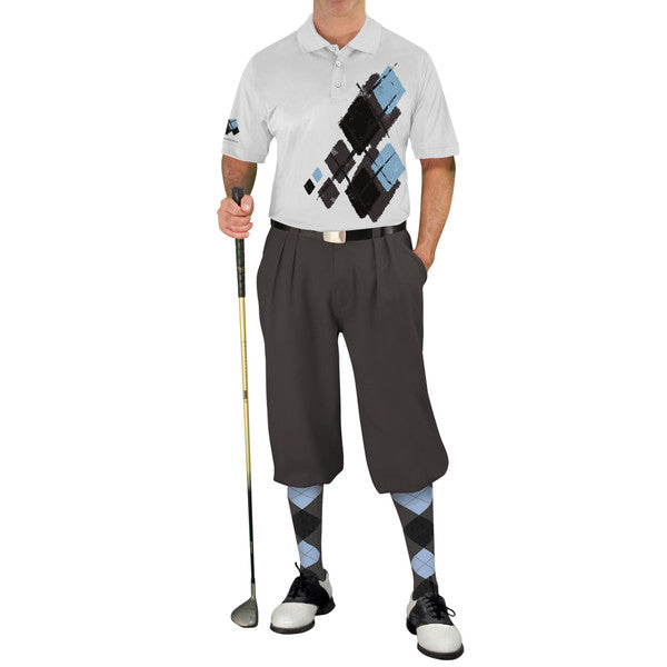 Golf Knickers: Mens Argyle Utopia Golf Shirt - VVVV: Charcoal/Black/Light Blue