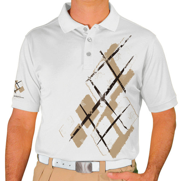 Golf Knickers: Mens Argyle Utopia Golf Shirt - GGG: Khaki/White