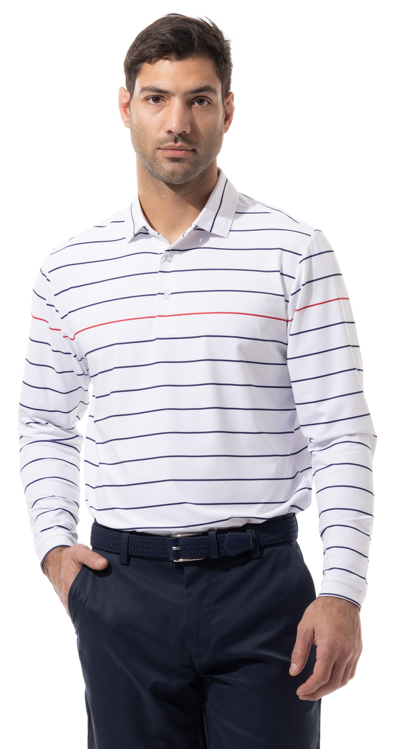 SanSoleil: Men's UPF 50 SolTek Ice Long Sleeve Button Print Polo - 900840