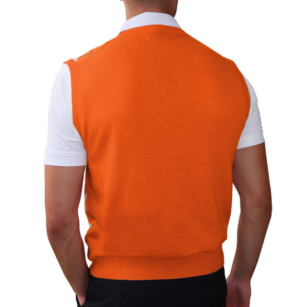 Golf Knickers: Men's Argyle Sweater Vest - Orange/White