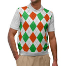 Golf Knickers: Men's Argyle Sweater Vest - White/Orange/Lime Clothing