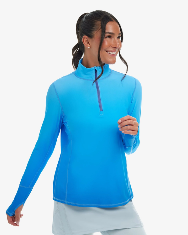 BloqUV x JANTZEN Collab: Women's UPF 50+ Relaxed Mock Zip Top (3002J) - Infinity Blue