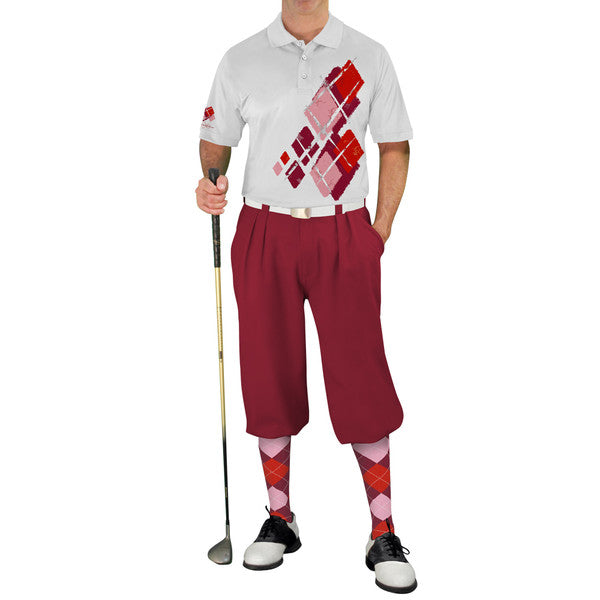 Golf Knickers: Mens Argyle Utopia Golf Shirt - 6V: Maroon/Pink/Red