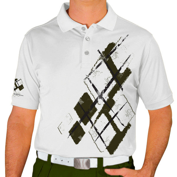 Golf Knickers: Mens Argyle Utopia Golf Shirt -  U: Olive/White