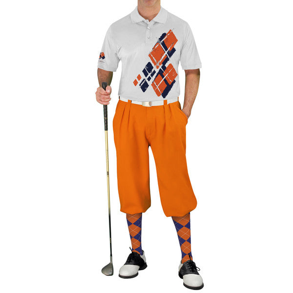 Golf Knickers: Mens Argyle Utopia Golf Shirt -  HH: Navy/Orange