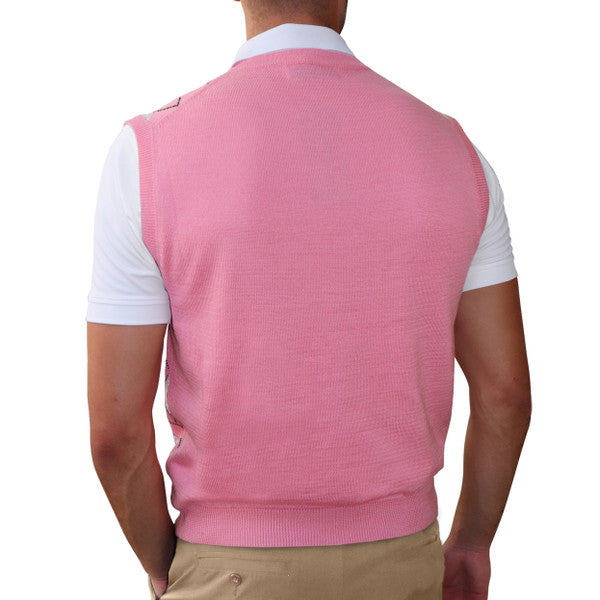 Golf Knickers: Men's Argyle Sweater Vest - Pink/White