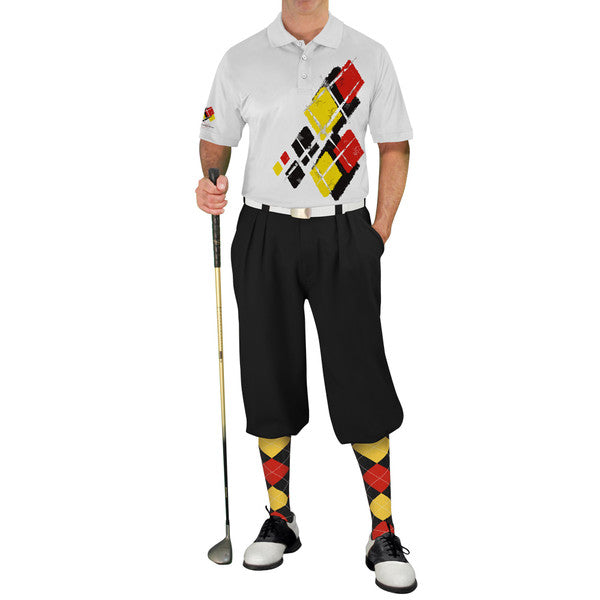 Golf Knickers: Mens Argyle Utopia Golf Shirt - 6R: Black/Yellow/Red