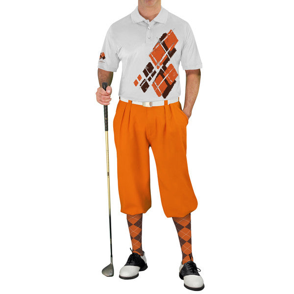 Golf Knickers: Mens Argyle Utopia Golf Shirt -  KK: Brown/Orange