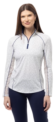 SanSoleil: Ladies UPF 50 SolCool Mock w/ Piping - 900445P