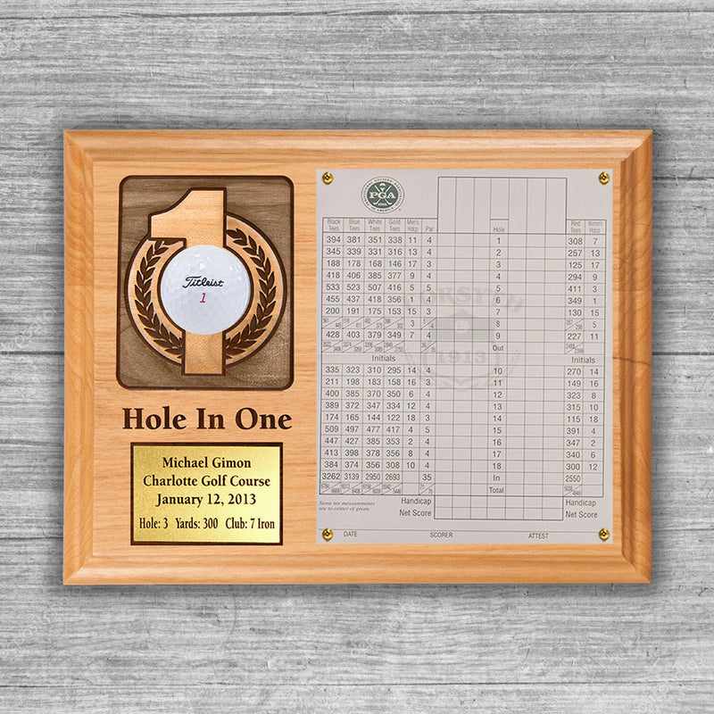 Eureka Golf: Hole In One Ball and Photo/Scorecard Plaque - Horizontal with Brass Plate
