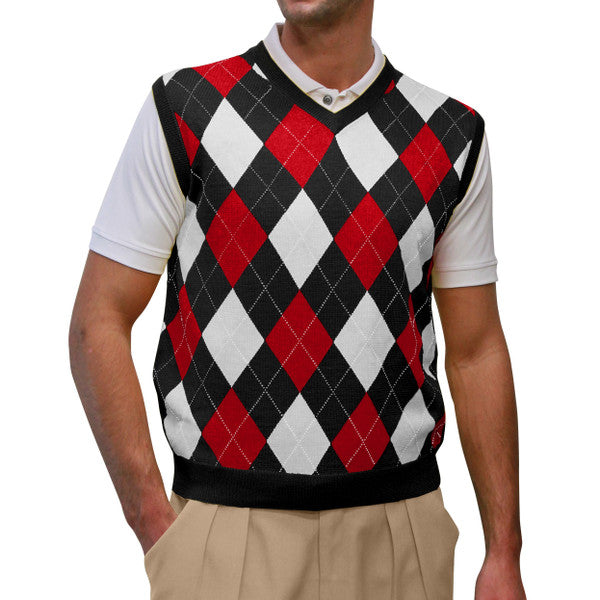 Golf Knickers: Men's Argyle Sweater Vest - Black/Red/White