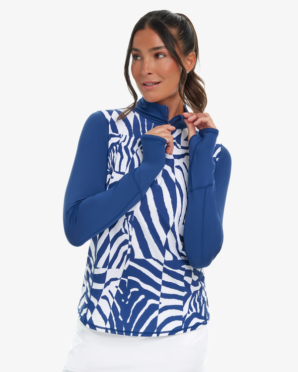 BloqUV x JANTZEN Collab: Women's UPF 50+ Relaxed Mock Zip Top (3002J) - Wild Curves