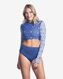 BloqUV x JANTZEN Collab: Women's UPF 50+ Everyday Crop Top (4015J) - Moroccan Tiles Clothing