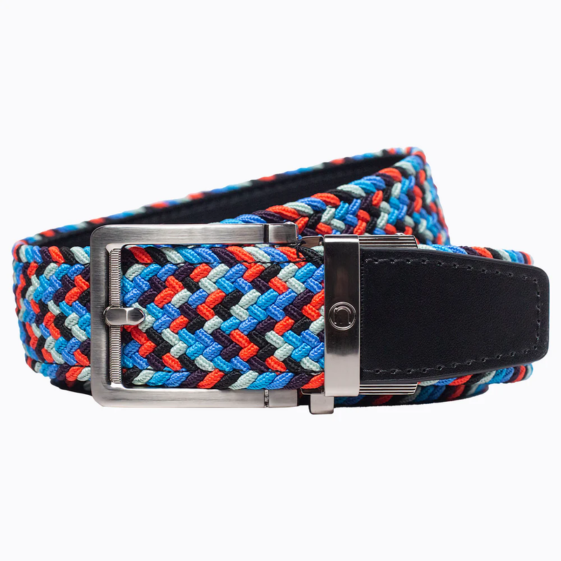 Nexbelt: Men's Braided Golf Ratchet Belt 1.38" [35mm] - Blue, Red & Grey