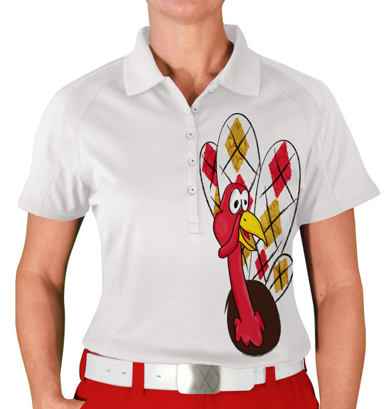Golf Knickers: Women's Thanksgiving Golf Shirt - Argyle Turkey