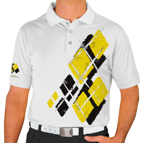 Golf Knickers: Mens Argyle Utopia Golf Shirt - I: Black/Yellow