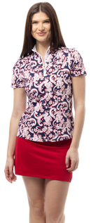 SanSoleil: Ladies Soltek Lux Short Sleeve Print Mock - 900628