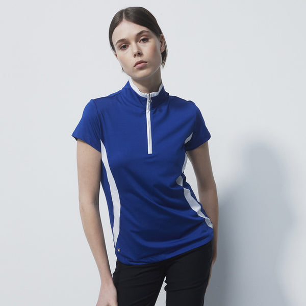 Daily Sports: Women's Vichy Cap Sleeve Polo - White Spectrum Blue
