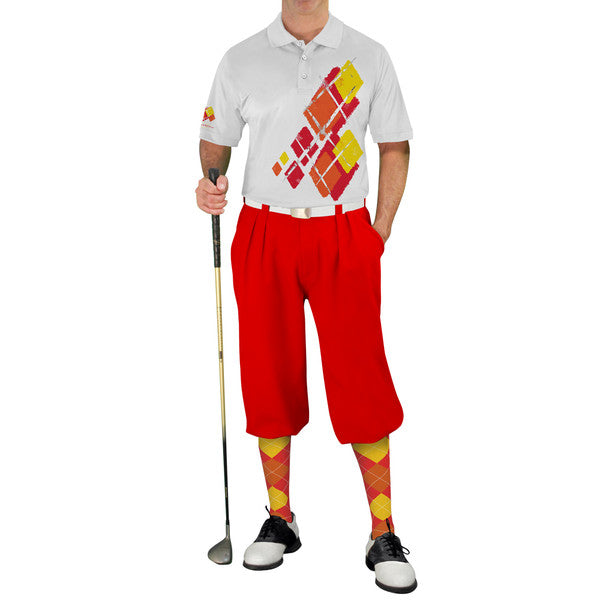 Golf Knickers: Mens Argyle Utopia Golf Shirt - 5A: Red/Orange/Yellow Clothing