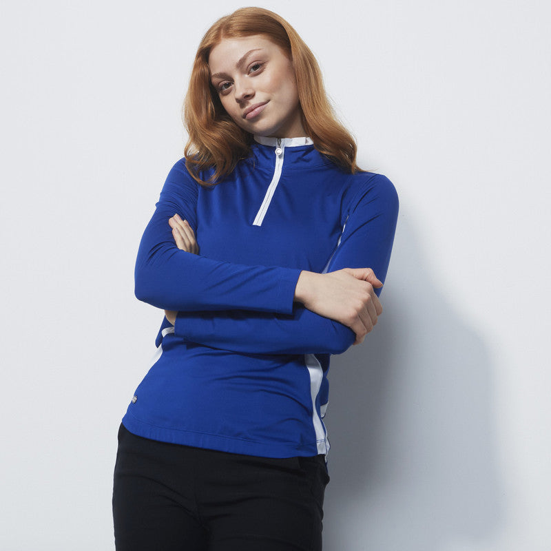 Daily Sports: Women's Vichy Long Sleeve Half Neck Top - Spectrum Blue White