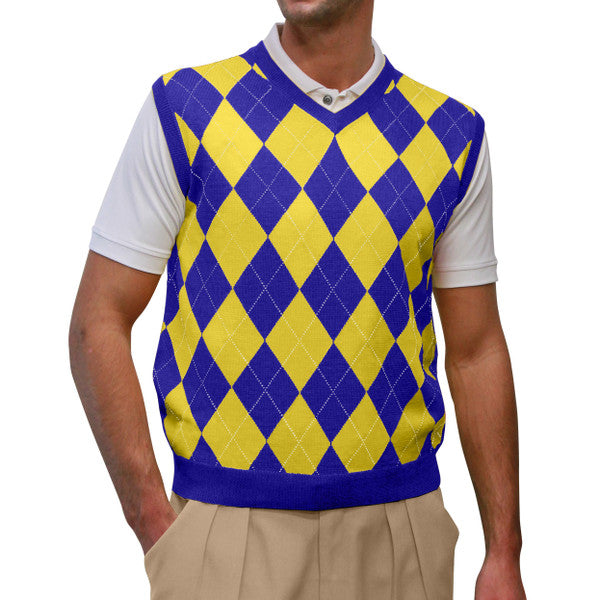 Golf Knickers: Men's Argyle Sweater Vest - Royal/Yellow