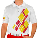 Golf Knickers: Mens Argyle Utopia Golf Shirt - VV: Red/Yellow Clothing