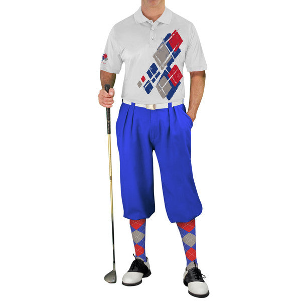 Golf Knickers: Mens Argyle Utopia Golf Shirt - BBBB: Royal/Taupe/Red