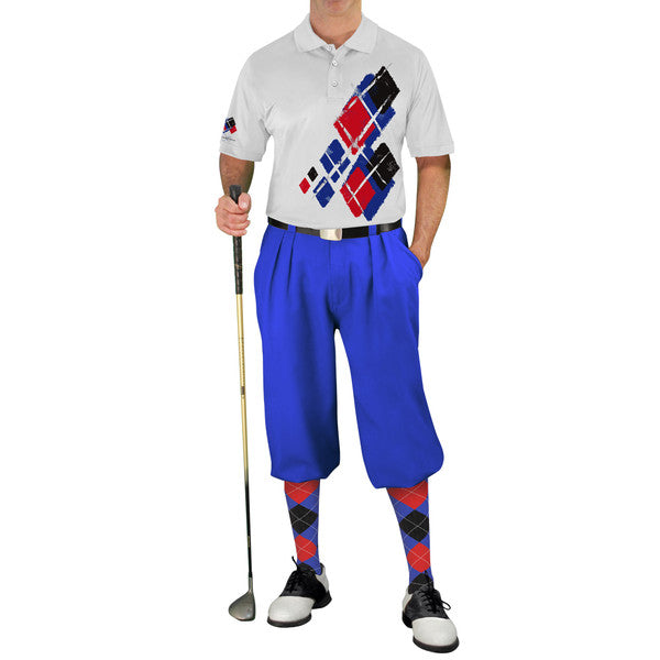 Golf Knickers: Mens Argyle Utopia Golf Shirt - 5J: Royal/Red/Black