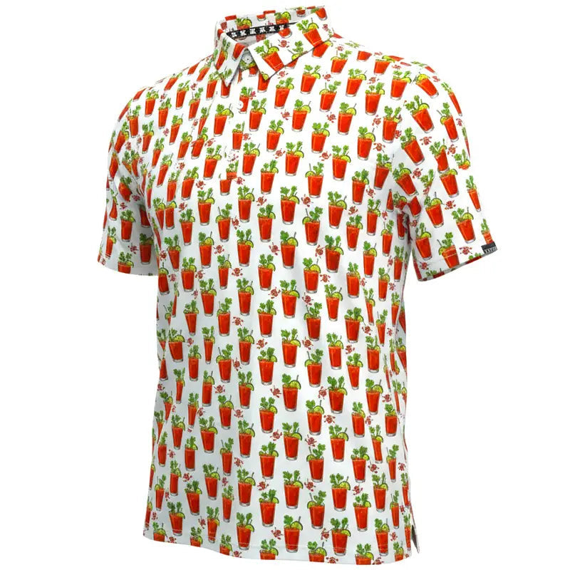 Tattoo Golf: Men's 19th Hole Cool-Stretch Performance Golf Shirt - Bloody Mary
