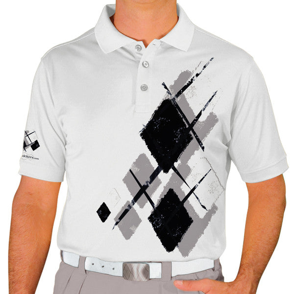 Golf Knickers: Mens Argyle Utopia Golf Shirt - XXX: Taupe/Black/White