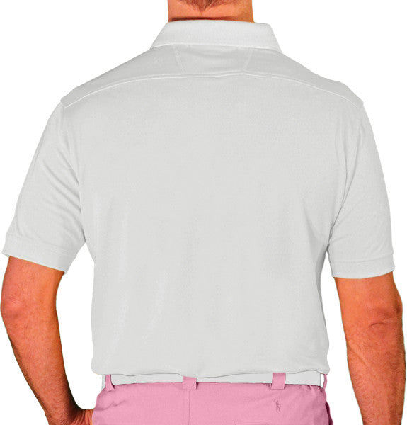 Golf Knickers: Mens Argyle Utopia Golf Shirt - 6Q: White/Pink/Red