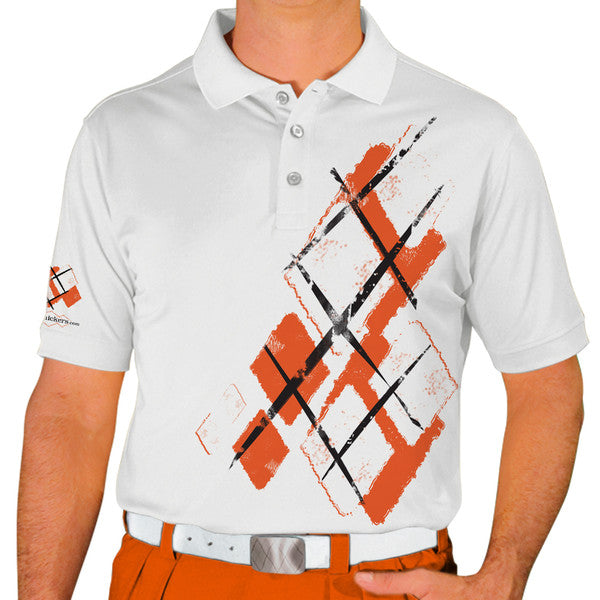 Golf Knickers: Mens Argyle Utopia Golf Shirt -  X: Orange/White