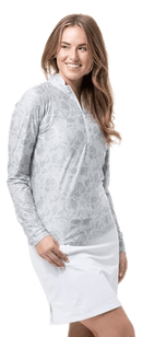SanSoleil: Ladies Solmelange Longsleeve Print Mock - 900453P Clothing