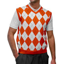 Golf Knickers: Men's Argyle Sweater Vest - Orange/White Clothing