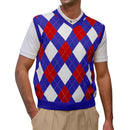 Golf Knickers: Men's Argyle Sweater Vest - Royal/Red/White Clothing