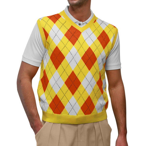Golf Knickers: Men's Argyle Sweater Vest - Yellow/Orange/White