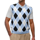 Golf Knickers: Men's Argyle Sweater Vest - Blue/Black/White Clothing