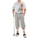 Golf Knickers: Mens Argyle Utopia Golf Shirt - 6X: Taupe/Orange/White Clothing