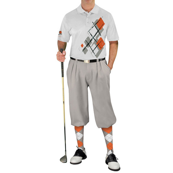 Golf Knickers: Mens Argyle Utopia Golf Shirt - 6X: Taupe/Orange/White