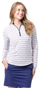 SanSoleil: Ladies Soltek Lux Long Sleeve Print Mock - 900621