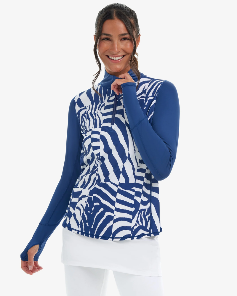 BloqUV x JANTZEN Collab: Women's UPF 50+ Relaxed Mock Zip Top (3002J) - Wild Curves