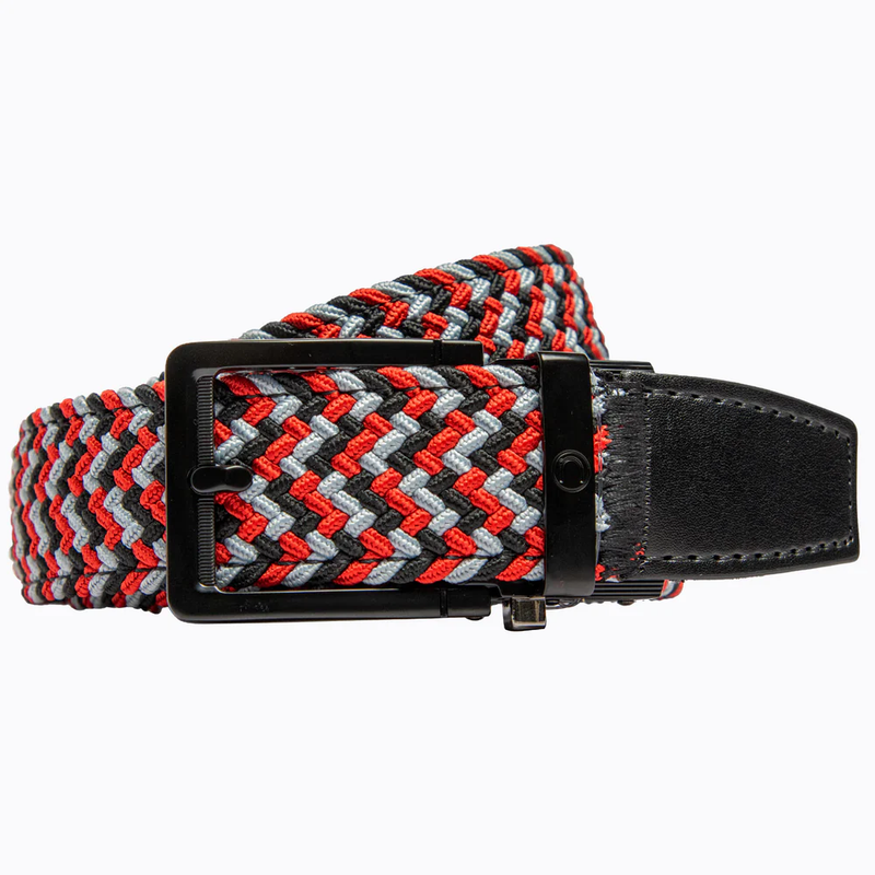 Nexbelt: Men's Braided Golf Ratchet Belt 1.38" [35mm] - Red, Grey & Black