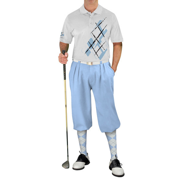 Golf Knickers: Mens Argyle Utopia Golf Shirt -  EE: Light Blue/White